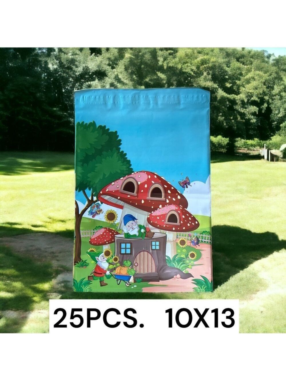 25 10X13 Poly Mailers Gnome Mushroom House, Shipping Envelopes PRICE IS FIRM - Picture 8 of 8